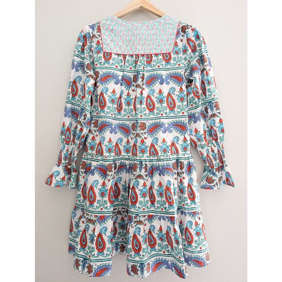 NWT Tuckernuck Kenzo Dress Teal Seagrass Block Print Boho Mini Size Medium - Picture 4 of 9